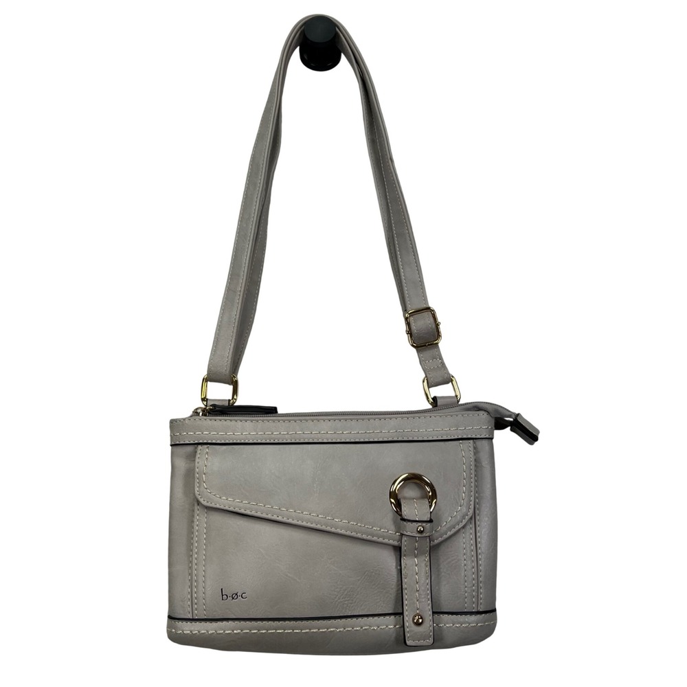 b.o.c. Crossbody Bag Purse Small Grey Taupe Faux Leather Adjustable Strap Pocket